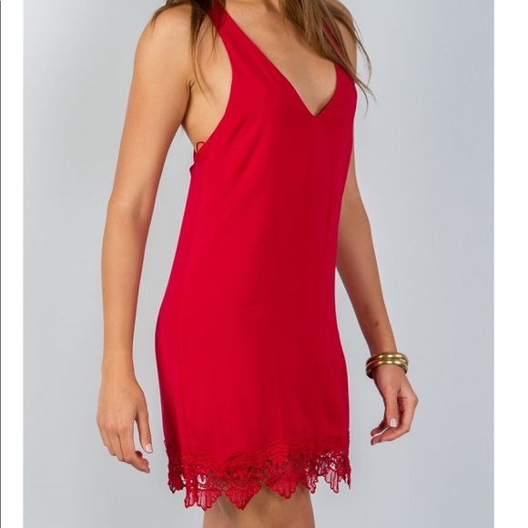 Sold🌸 Red Low Back Crochet Hem Mini 💕 - Picture 2 of 4